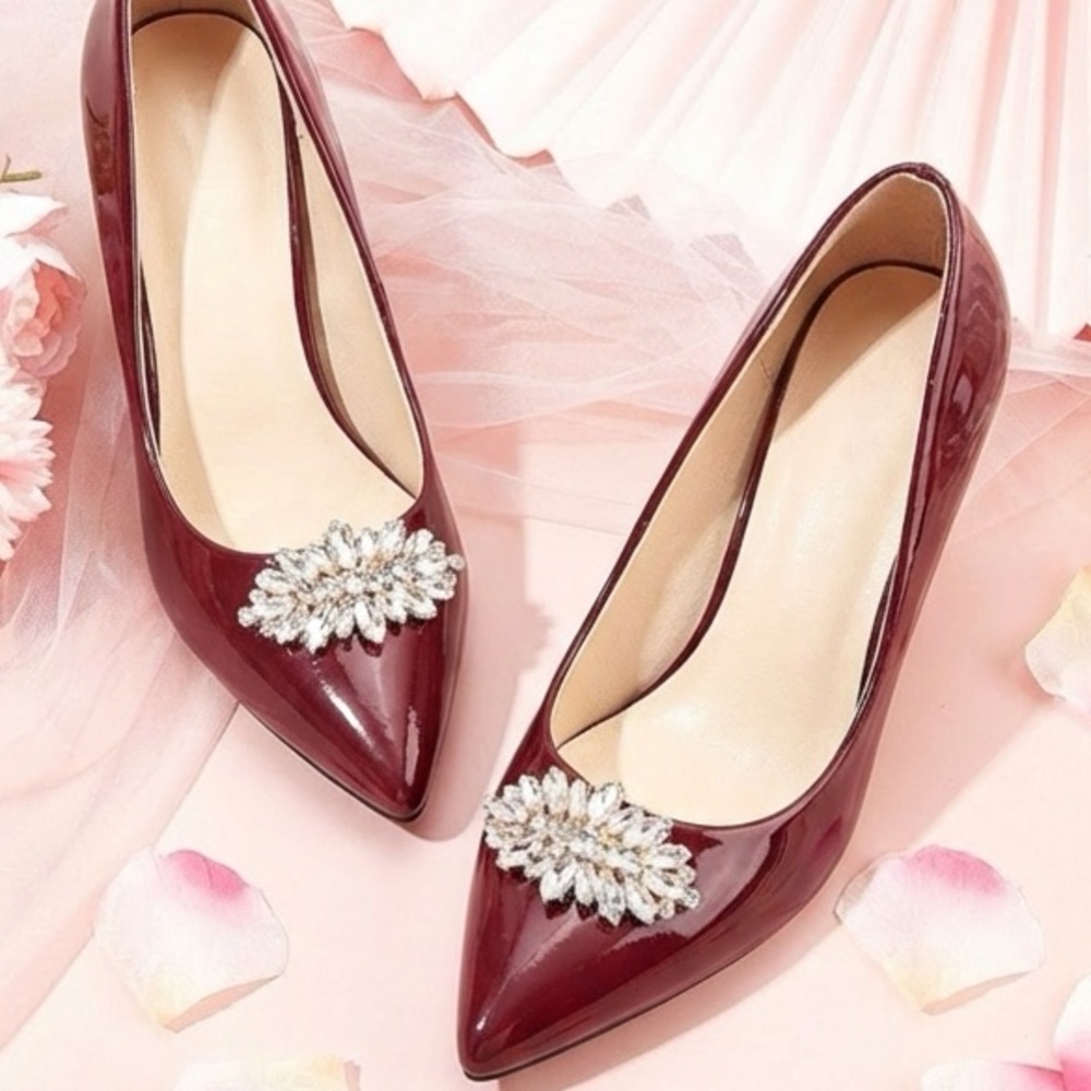 2pc Rhinestone Flower Shoe Clips Detachable Buckle Charms Bridal Sparkle